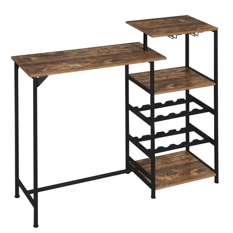 BukkitBow bartafel met houten planken, opbergruimte voor glazen en ingebouwd wijnrek, geschikt voor thuisbar of eetruimte