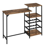 BukkitBow bartafel met houten planken, opbergruimte voor glazen en ingebouwd wijnrek, geschikt voor thuisbar of eetruimte