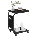 BukkitBow bijzettafel op wielen van metaal in C-vorm met twee planken, modern en functioneel design.