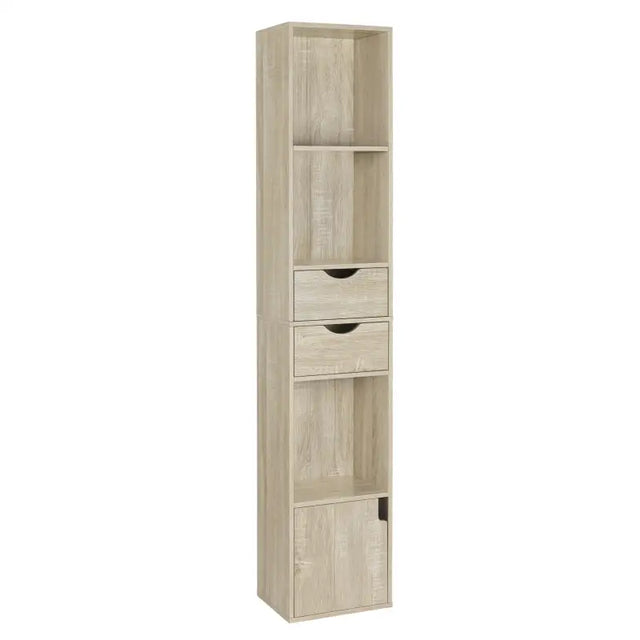 BukkitBow boekenkast met 3 vakken en 2 lades, ruimtebesparend, afmetingen 30x158x24cm, donker houtkleur