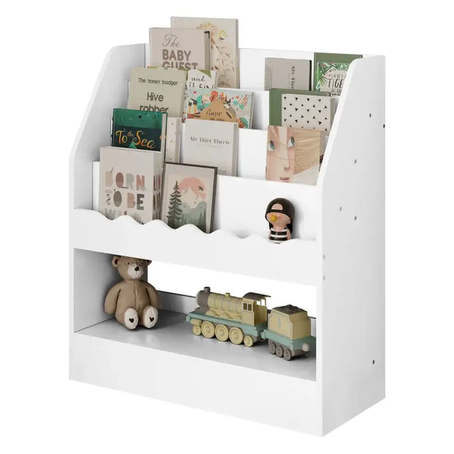 BukkitBow kinderboekenkast met 5 compartimenten, houten speelgoedkast voor kinderkamer, afmetingen 70x80x30 cm