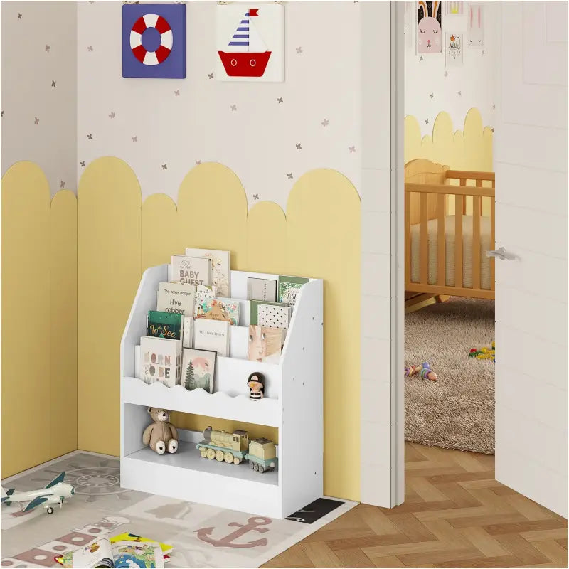 Kinderboekenkast BukkitBow met 5 vakken, opbergkast voor speelgoed en kinderkamer, afmetingen 70x80x30 cm.