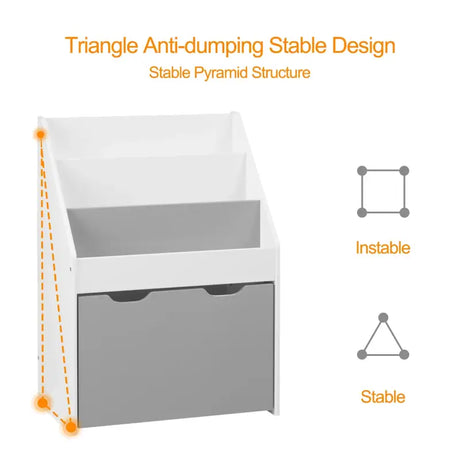 Kinderboekenkast van BukkitBow met 3 planken en opbergruimte, ideaal voor kleuterschool en kinderkamers.