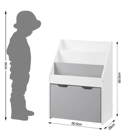 Kinder boekenkast van BukkitBow met 3 planken en opbergruimte, geschikt voor kleuterschool en kinderkamer.