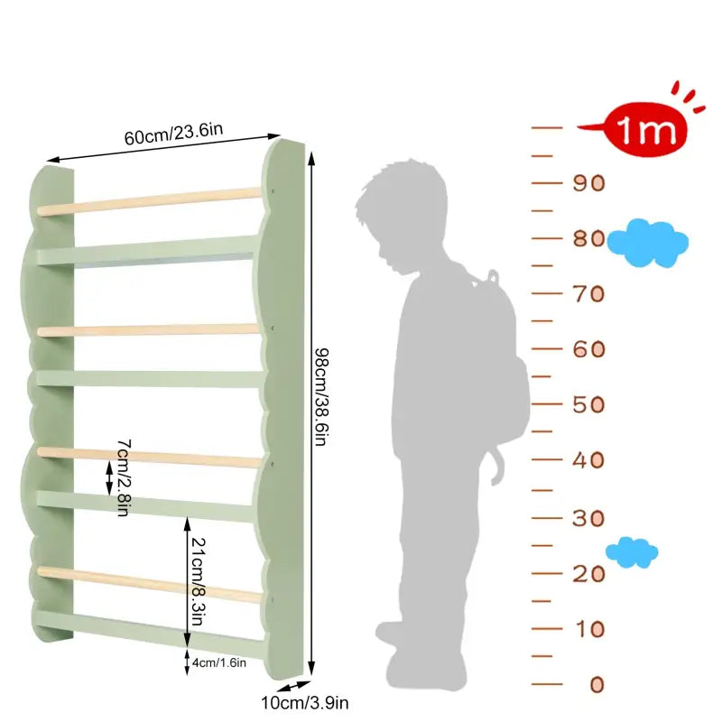 Houten kinderboekenkast van BukkitBow met planken, geschikt voor kinderkamer, ideaal voor boeken en speelgoedopslag.