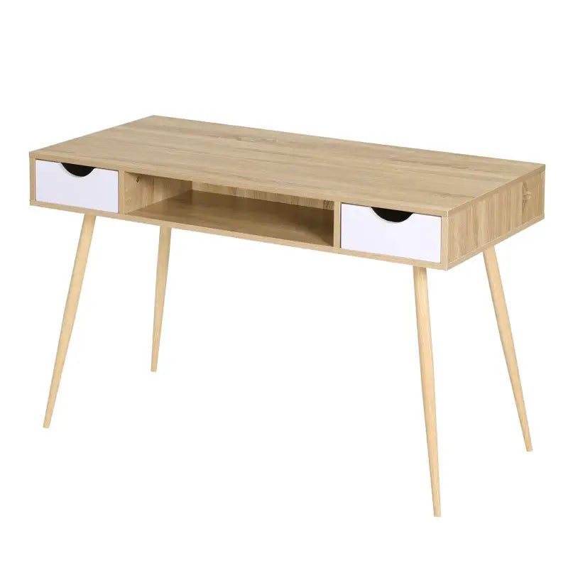 BukkitBow bureau met 2 laden en open compartiment, stevig eikenhouten materiaal, afmetingen 120x58cm, modern en functioneel meubel