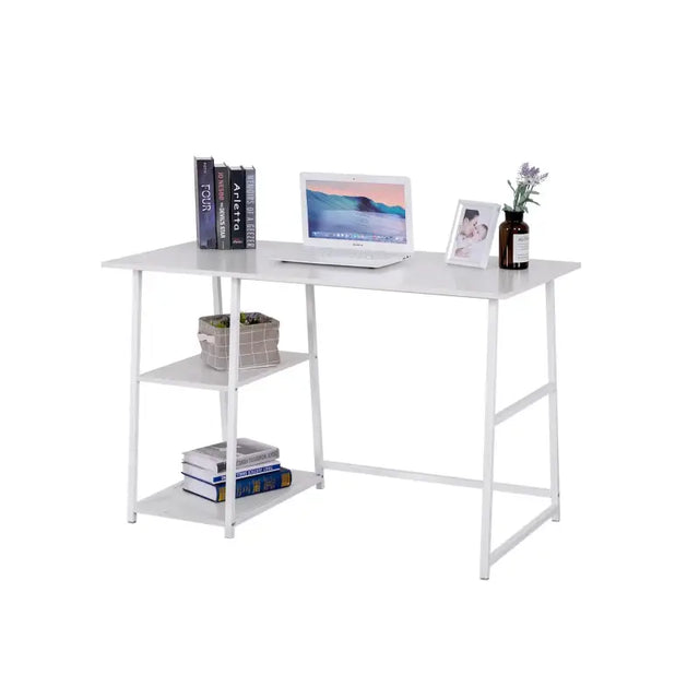 BukkitBow bureau met 2 opbergruimtes, spaanplaat tafelblad en metalen frame, 120x60cm werkstation voor thuis of kantoor