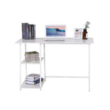 BukkitBow bureau met 2 opbergplanken, spaanplaat tafelblad en metalen frame, afmetingen 120x60cm, werkstation voor thuis of kantoor.