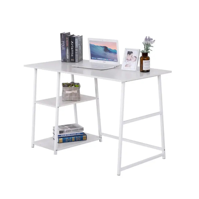 BukkitBow bureau met 2 opbergruimtes, spaanplaat tafelblad en metalen frame, 120x60cm werkstation voor thuis of kantoor