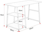 BukkitBow bureau met 2 opbergruimte planken, spaanplaat tafelblad en metalen frame, 120x60cm werkstation in een moderne kantoorruimte.