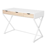 BukkitBow bureau met 3 laden, wit hout en metaal, waterdicht en krasbestendig ontwerp, afmetingen 110x50cm, modern en functioneel