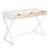 Wit BukkitBow bureau met 3 laden, hout en metaal, waterdicht en krasbestendig, afmeting 110x50cm, modern kantoormeubel