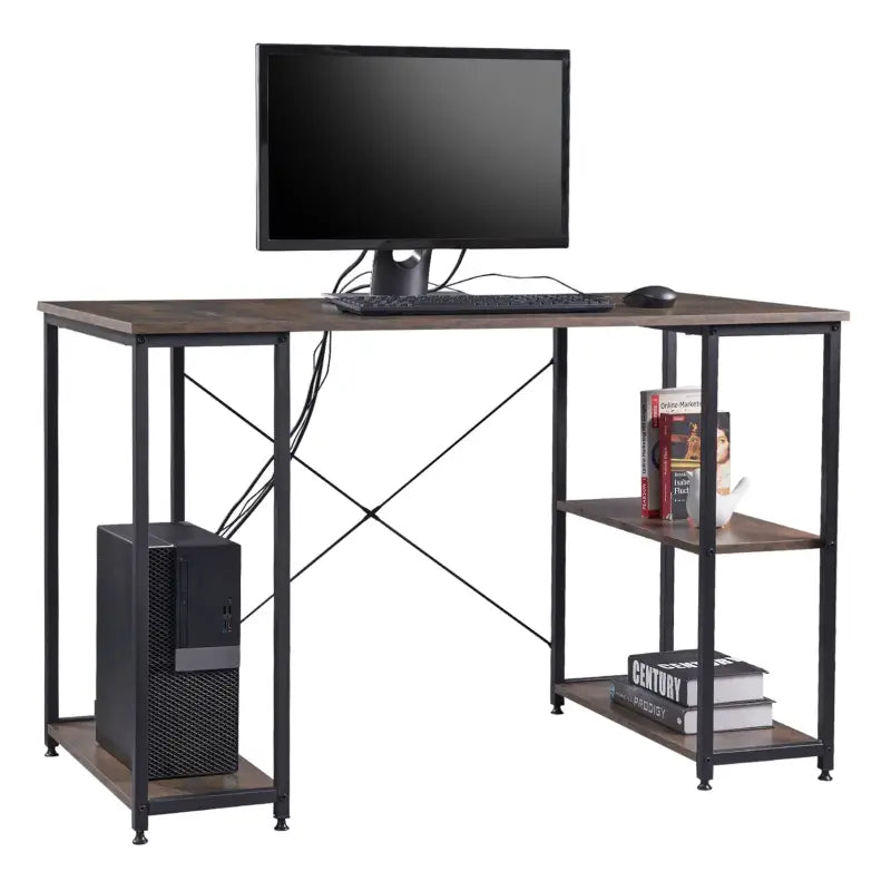 BukkitBow bureau met computerstandaard, opbergvak en 2 planken, licht eiken of wit, stalen structuur, 120x60cm.
