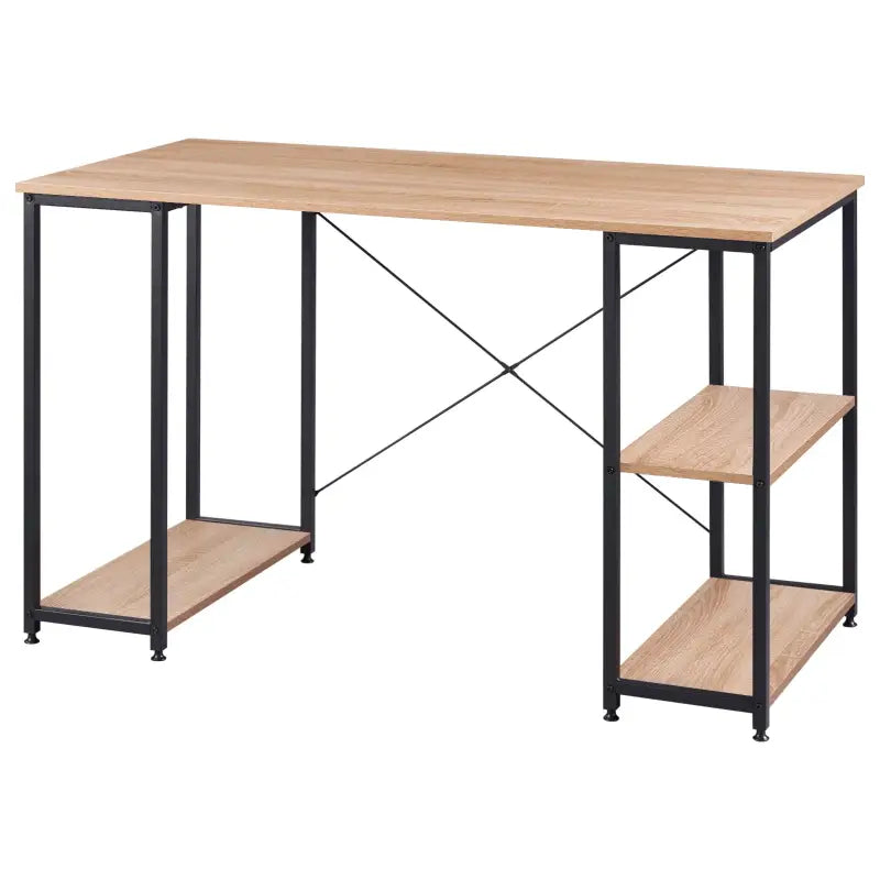 BukkitBow bureau met computerstandaard, opbergvak en 2 planken, licht eiken of wit, stalen structuur, 120x60cm.