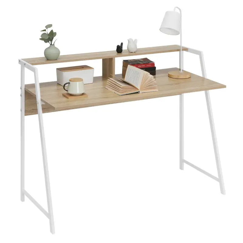 BukkitBow bureau met houtlook en hoge opstapplank, afmetingen 56x115x71cm, elegant meubel voor thuis of kantoor