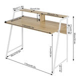 BukkitBow bureau met houten look en hoge opstapplank, afmetingen 56x115x71 cm, geschikt voor kantoor of thuiswerkruimte