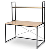 BukkitBow bureau met hout en stalen frame, 120x60x140 cm, inclusief opbergplank en maximaal 50 kg draagvermogen.