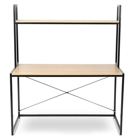 BukkitBow bureau met hout en stalen frame, 120x60x140 cm, inclusief opbergplank en draagvermogen tot 50 kg.
