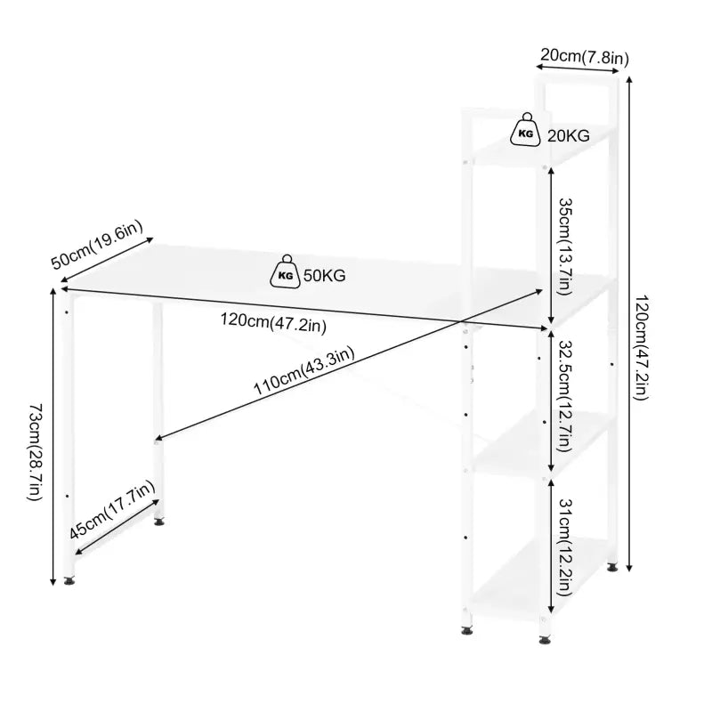 BukkitBow bureau met houten en metalen planken, verstelbare zijplank, afmetingen 120x50x120 cm en draagvermogen van 50 kg