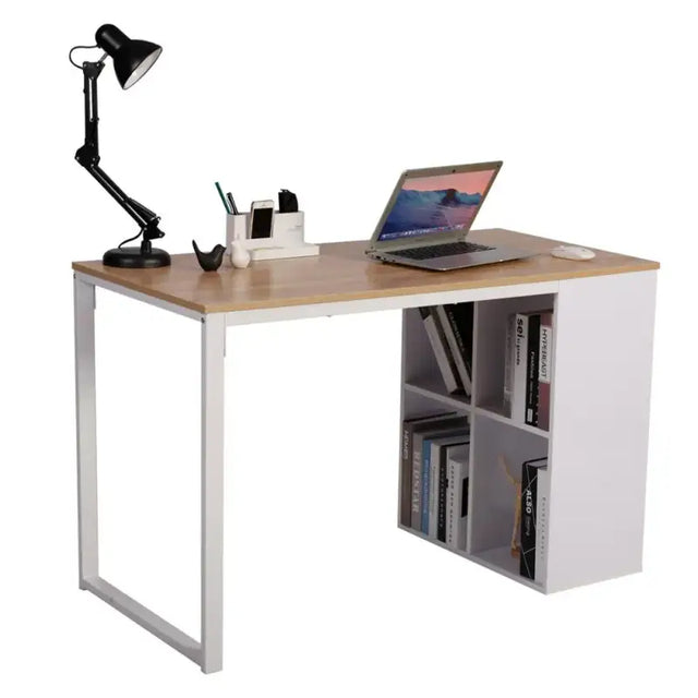 BukkitBow bureau met vakkenkast, spaanplaat tafelblad en metalen frame, afmetingen 120x60cm, werkstation en opbergmogelijkheden