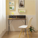 BukkitBow bureau met stalen frame, licht eikenhout, lade, opbergvakken en meebewegende poten, 90x50cm, studietafel.