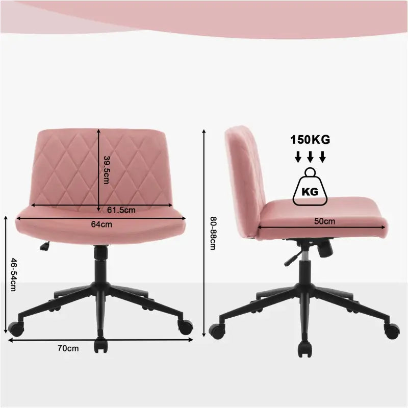 BukkitBow bureaustoel met fluweel bekleding, metalen frame, ergonomisch ontwerp, verstelbaar zonder armleuningen.