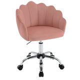 BukkitBow bureaustoel met bloembladontwerp, velvet bekleding, metalen onderstel en in hoogte verstelbare ergonomische zitting