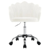 BukkitBow bureaustoel met bloembladontwerp, fluweel bekleding, metalen onderstel en ergonomische, in hoogte verstelbare zitting.