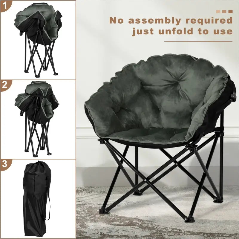 BukkitBow campingstoel met zachte fluwelen bekleding, draagbare hoes, 150kg capaciteit, geschikt voor kamperen en ontspanning.