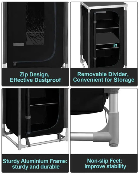 BukkitBow campingtafel van Oxford doek en aluminium, inklapbaar met opbergruimte, draagbaar en multifunctioneel voor outdoor gebruik.