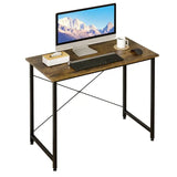 BukkitBow Compact Bureau met metalen frame, vintage bruine houten afwerking, 80x40x75 cm, stevig en stijlvol bureau voor thuis of kantoor.