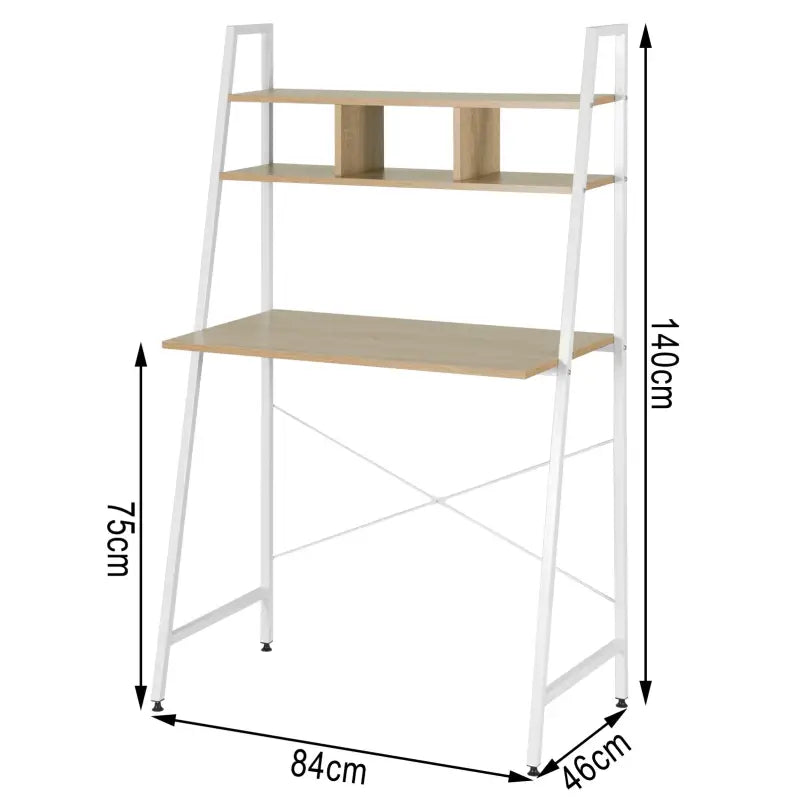 BukkitBow compact bureau met bovenplanken voor opslag, afmetingen 84x46x140 cm, houten werkplek met opbergmogelijkheden