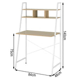 BukkitBow compact bureau met bovenplanken voor opslag, afmetingen 84x46x140 cm, houten werkplek met opbergmogelijkheden