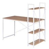 BukkitBow compact hoekbureau met opslagrek, spaanplaat en metaal, 4 planken, 120x64x120cm, werkplek en bureau.