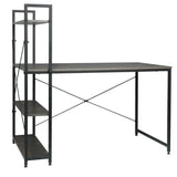 BukkitBow compact hoekbureau met 4 planken opslagrek, spaanplaat en metaal, afmetingen 120x64x120 cm, ideale werkplek.