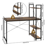BukkitBow compact hoekbureau met opslagrek, spaanplaat en metalen frame, 4 planken, afmetingen 120x64x120cm, werkplek en opbergruimte