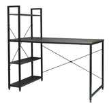 BukkitBow compacte hoekbureau met 4 planken, spaanplaat en metalen frame, afmetingen 120x64x120cm, ideaal voor werkplek en opslag