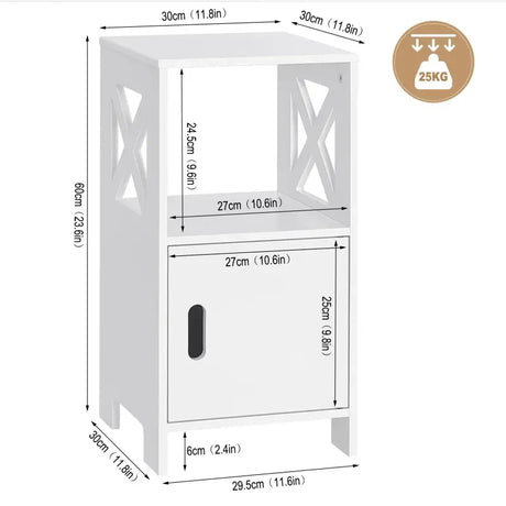 BukkitBow compact nachtkastje van MDF met ruime opslag, afmetingen 30x60x30 cm, modern en functioneel ontwerp