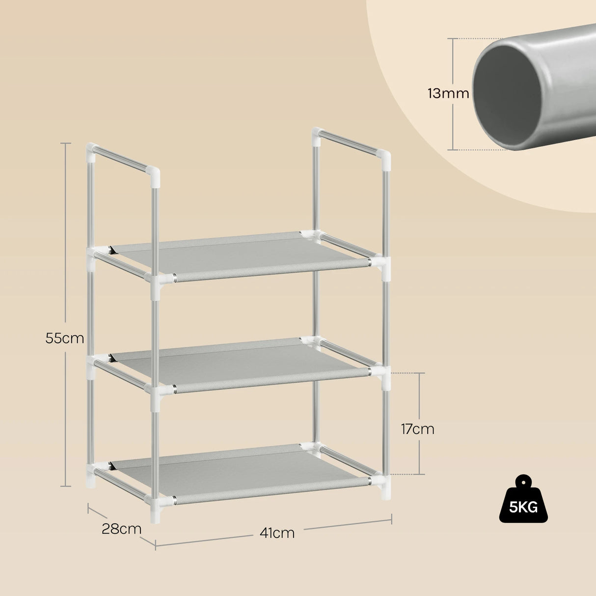 BukkitBow Compact schoenenrek met metalen buizen, stapelbaar en flexibel voor schoenenorganisatie.