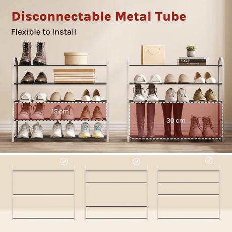 BukkitBow compact stalen schoenenrek met handgrepen, 4/5 niveaus voor schoenenorganisatie en opslag.