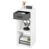BukkitBow compacte boekenkast met stoffen lade, 3 niveaus, houten ontwerp voor woonkamer of kantoor, modern en functioneel.