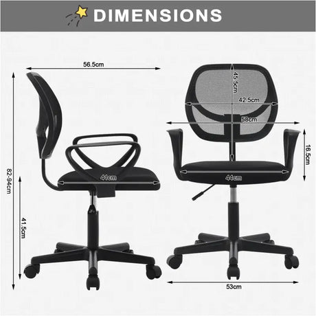 BukkitBow compacte bureaustoel met verstelbare hoogte van 41-53 cm en 100 kg draagvermogen, zwart ergonomisch ontwerp