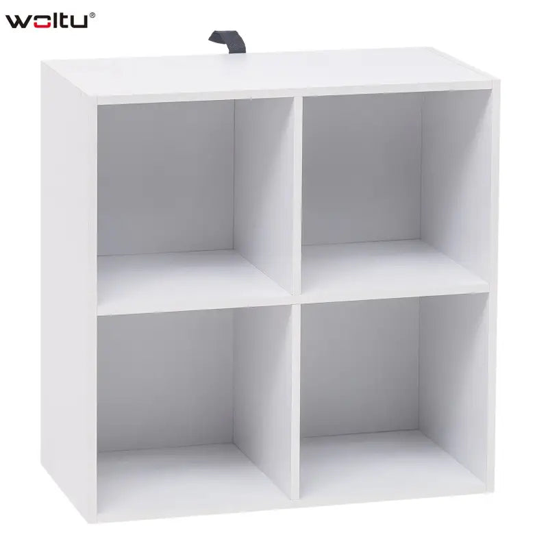 BukkitBow compacte kubus boekenkast met 4 vakken, ruimte-efficiënt en multifunctioneel, afmetingen 60x29,5x60cm.