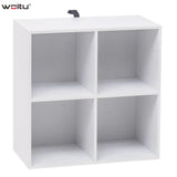 BukkitBow compacte kubus boekenkast met 4 vakken, ruimte-efficiënt en multifunctioneel, afmetingen 60x29,5x60cm.