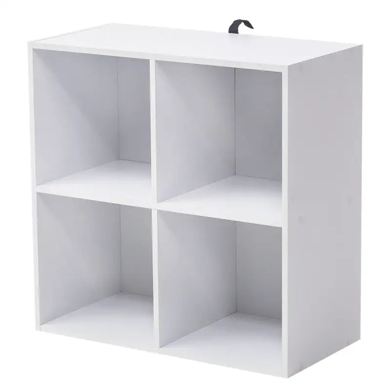 BukkitBow compacte kubus boekenkast met 4 vakken, ruimte-efficiënt en multifunctioneel, afmetingen 60x29,5x60 cm.