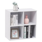 BukkitBow compacte kubus boekenkast met 4 vakken, ruimte-efficiënt en multifunctioneel, afmetingen 60x29,5x60cm, in zwart.