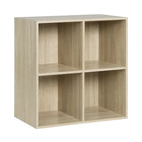 BukkitBow compacte kubus boekenkast met 4 vakken, ruimte-efficiënt en multifunctioneel, afmetingen 60x29,5x60 cm.