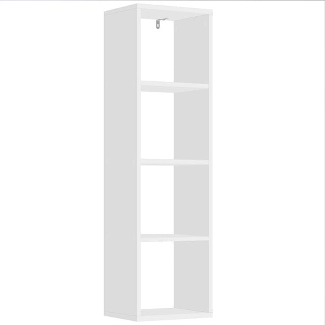 BukkitBow compacte kubus boekenkast met 4 vakken, verticaal en horizontaal, van hout met boeken en decoratie.