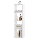 Compacte BukkitBow kubus boekenkast met 4 vakken, verticaal en horizontaal, van natuurlijke houtafwerking, geschikt voor boeken en decoraties.