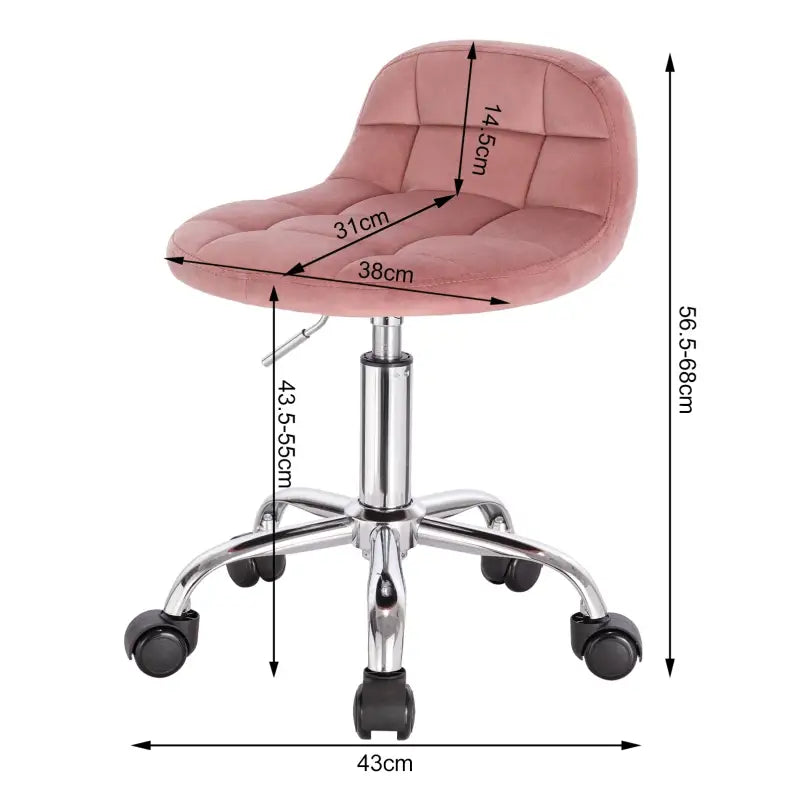 BukkitBow bureaustoel met velvet/fluweel zitting, metalen onderstel, wielen en hoogteverstelling van 43,5 tot 55 cm.